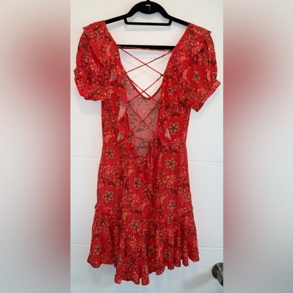 Spell & The Gypsy Celestial Red Floral Ruffle Mini Dress XS - Picture 9 of 10
